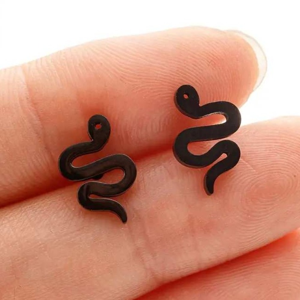 Snake Stud Earrings - Black Serpent Jewelry - Trendy Minimalist Earrings‎